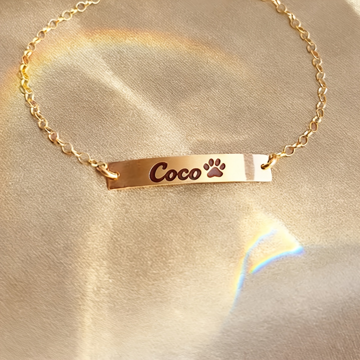 Personalized 18K Gold Plated Pet Paw Print Memorial Bracelet